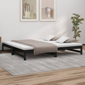 Sofá cama extraíble madera maciza de pino negro 2x(100x200)
