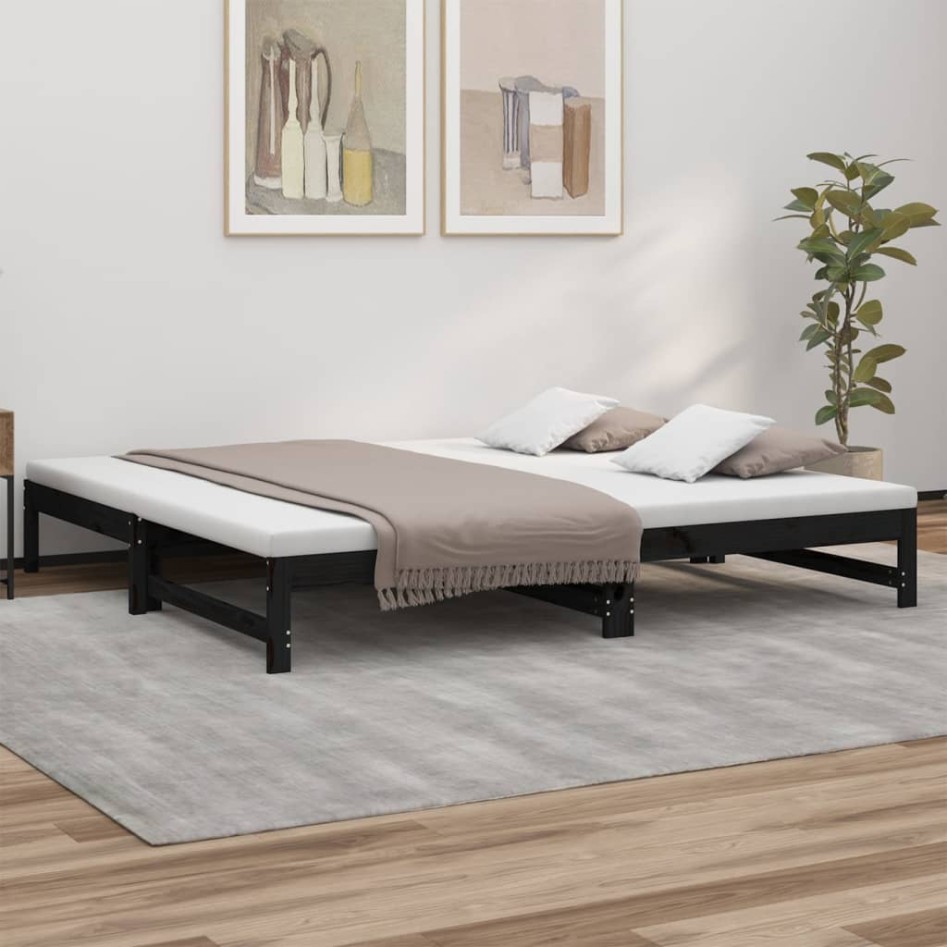 Sofá cama extraíble madera maciza de pino negro 2x(100x200)