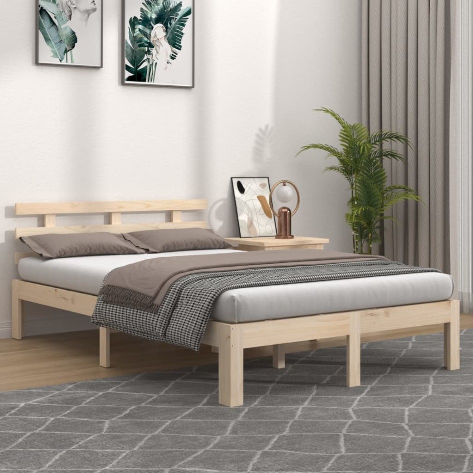 Estructura de cama de madera maciza 140x190