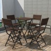 Set comedor de jardín plegable 5 pzas poli ratán y acero marrón