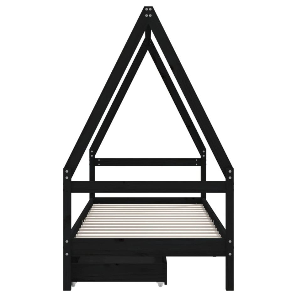Estructura cama infantil y cajones madera pino negro 90x190