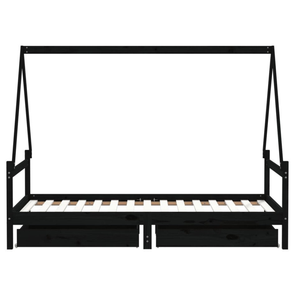 Estructura cama infantil y cajones madera pino negro 90x190
