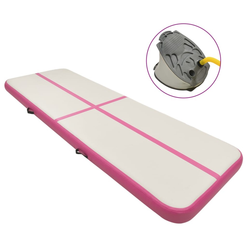 Esterilla inflable de gimnasia con bomba PVC rosa 300x100x20