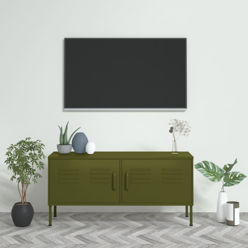 Mueble para TV de acero verde oliva 105x35x50