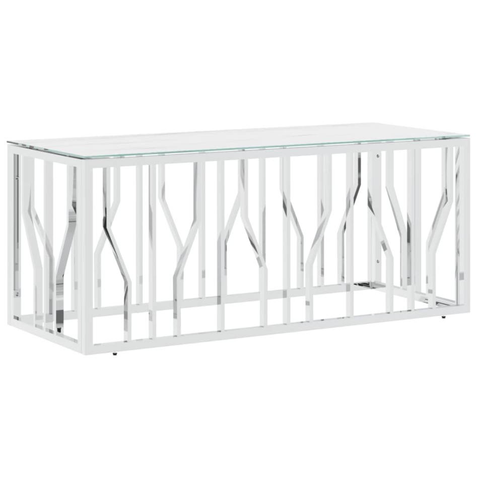 Mesa de centro acero inoxidable y vidrio plateada 110x45x45