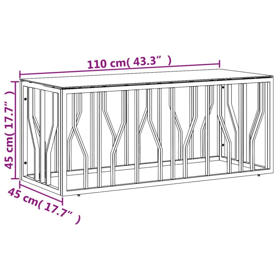 Mesa de centro acero inoxidable y vidrio plateada 110x45x45
