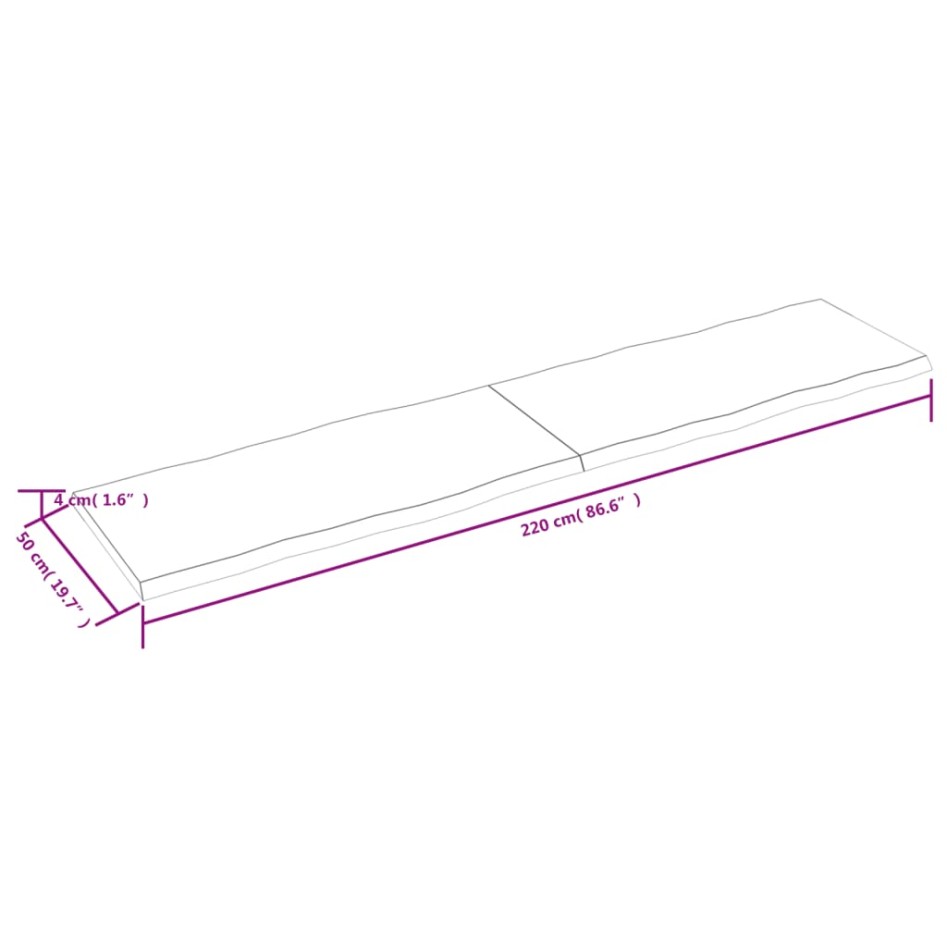 Tablero mesa madera tratada borde vivo marrón 220x50x(2-4)