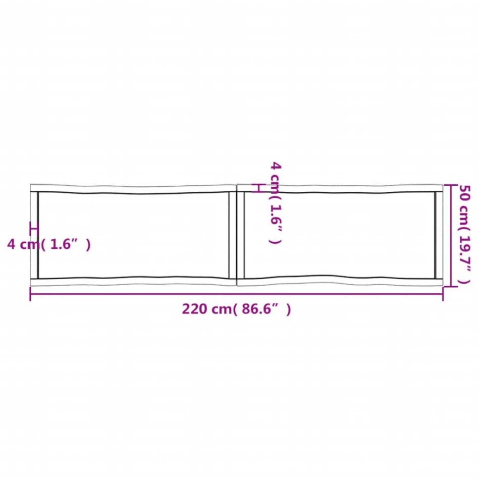 Tablero mesa madera tratada borde vivo marrón 220x50x(2-4)