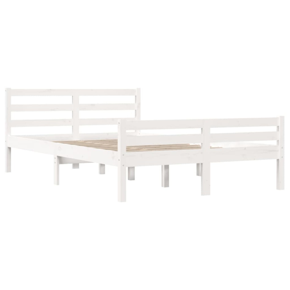 Estructura de cama de madera maciza blanca 135x190