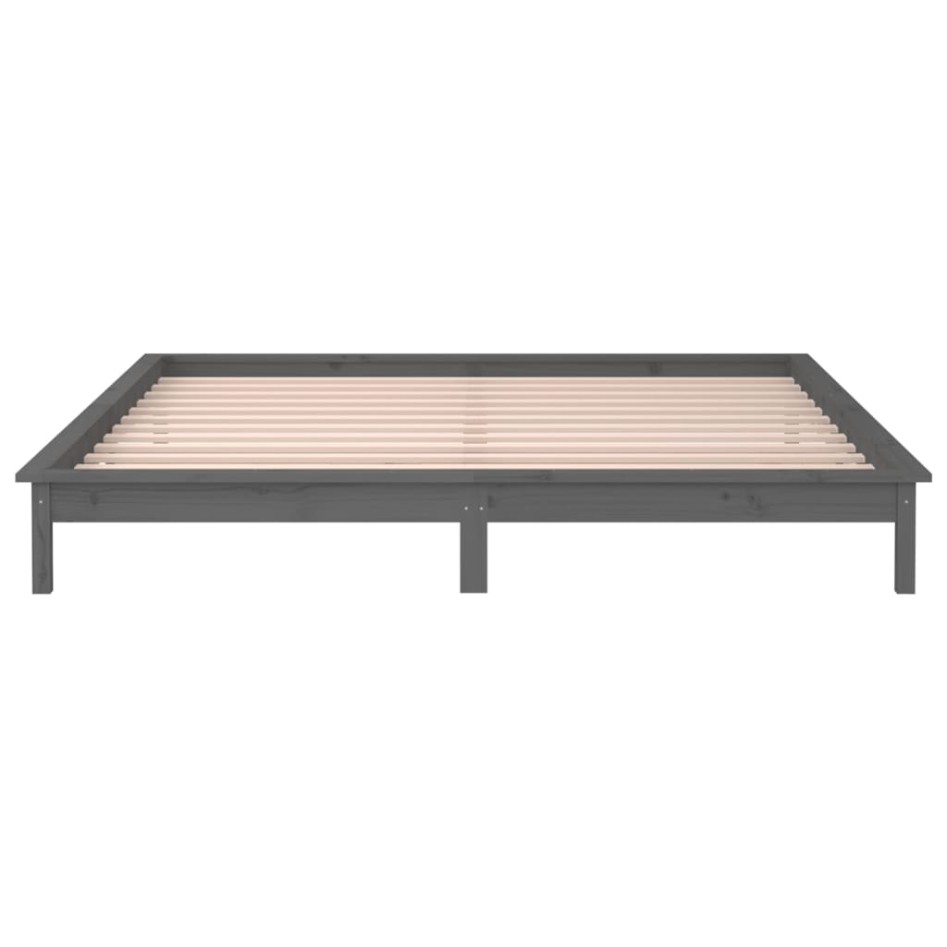 Estructura de cama doble con LED madera maciza gris 120x190