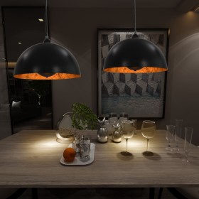 Lámparas de techo 2 uds semiesféricas negro y dorado 40 cm