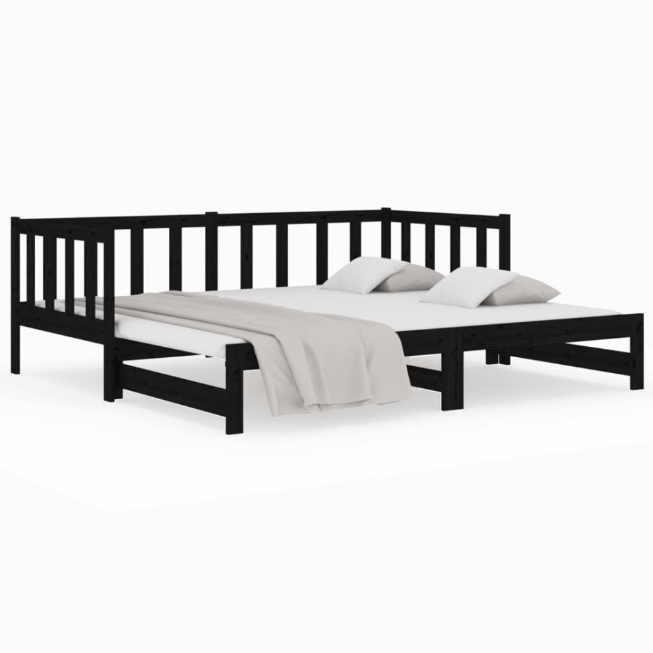 Sofá cama extraíble madera maciza de pino negro 2x(80x200)