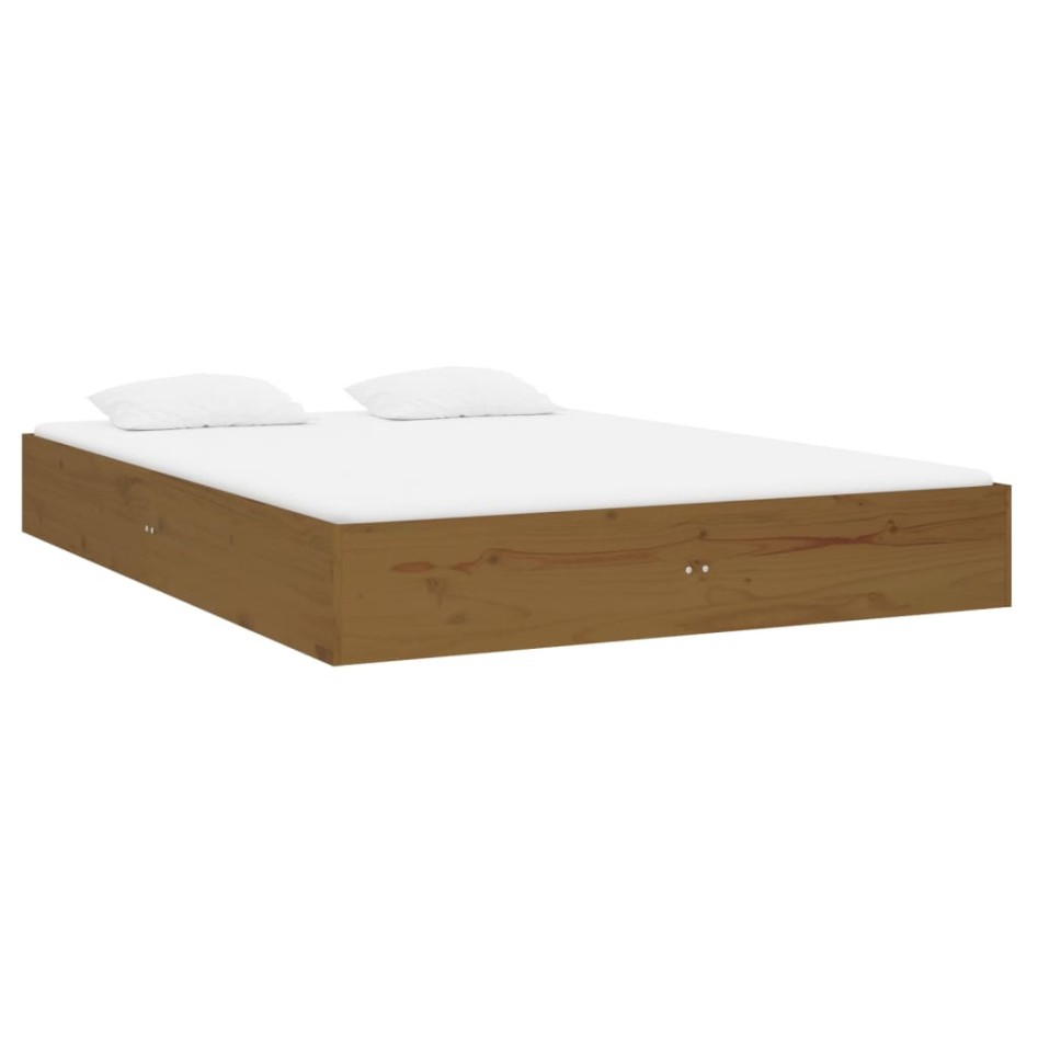 Estructura de cama doble madera maciza marrón miel 120x190