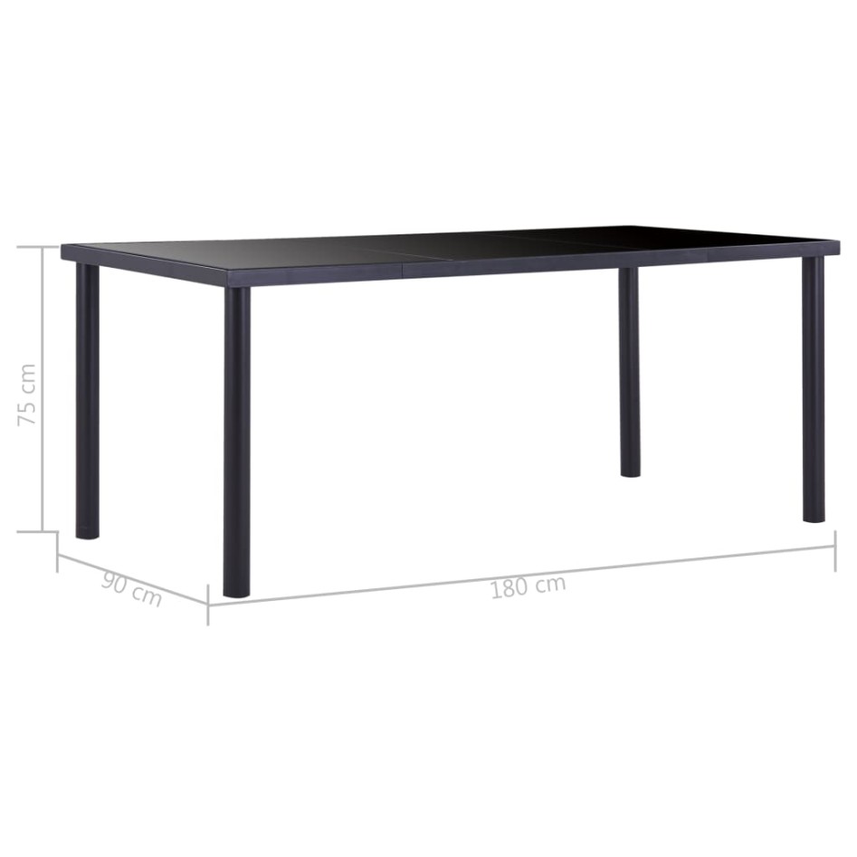 Mesa de comedor de vidrio templado negro 180x90x75