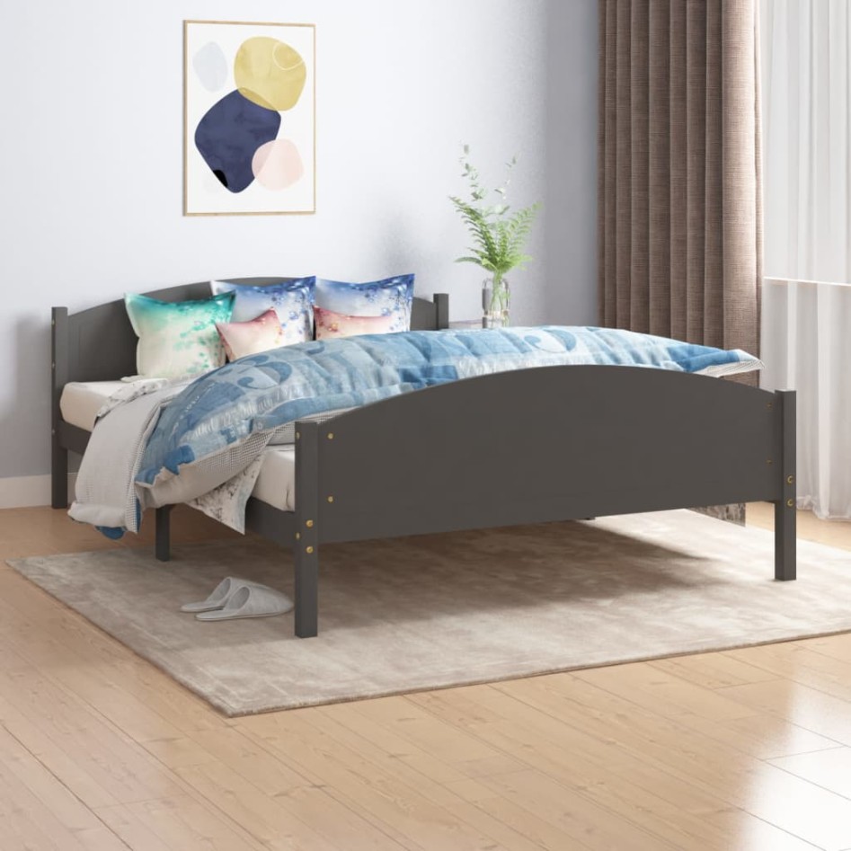 Estructura de cama madera maciza de pino gris oscuro 140x200