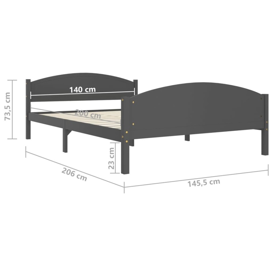 Estructura de cama madera maciza de pino gris oscuro 140x200