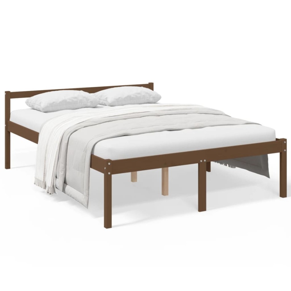 Cama personas mayores madera maciza pino marrón miel 150x200