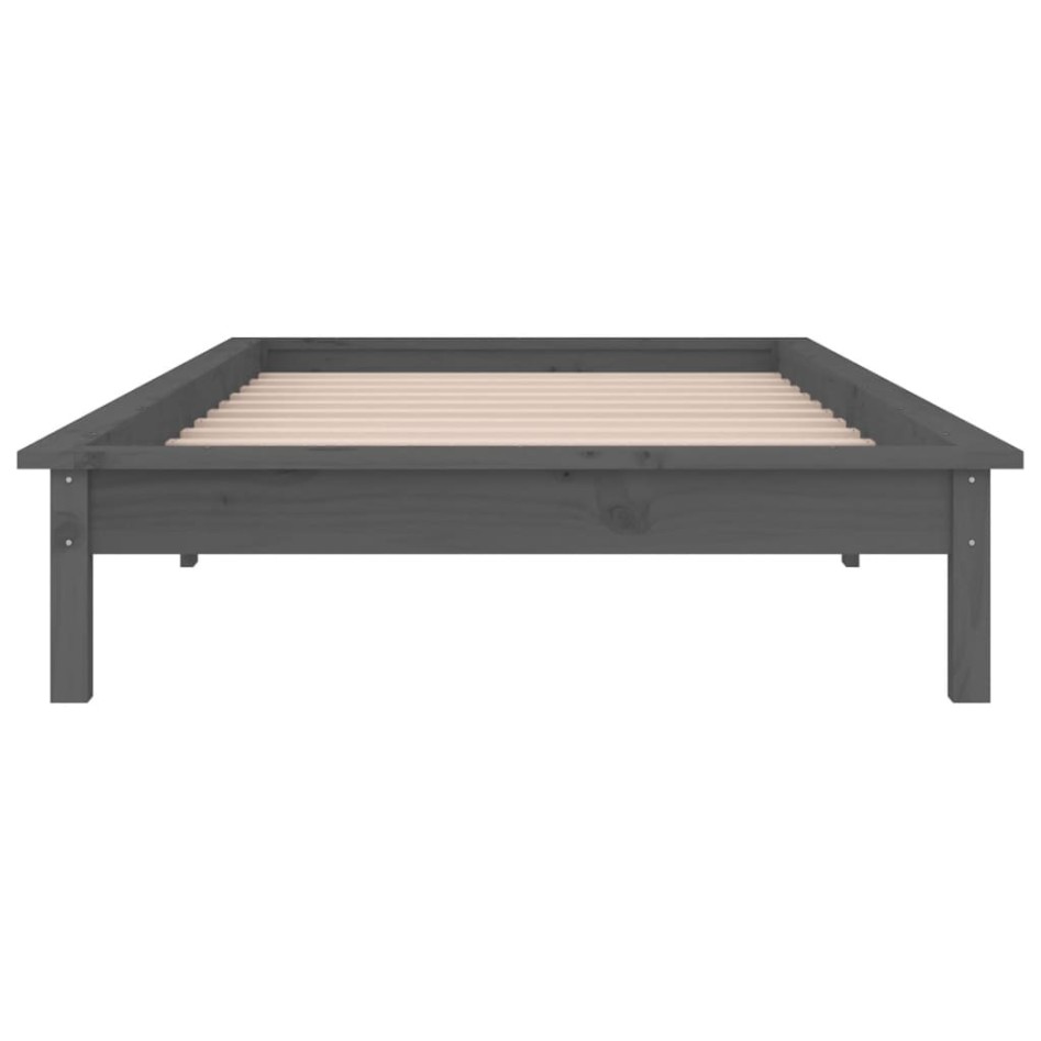 Estructura de cama con LED madera maciza gris 90x200