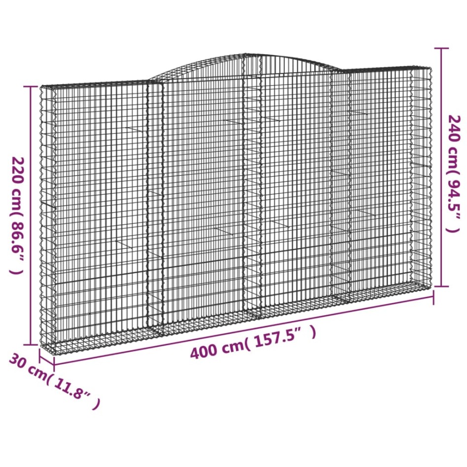 Cesta gaviones forma arco hierro galvanizado 400x30x220/240