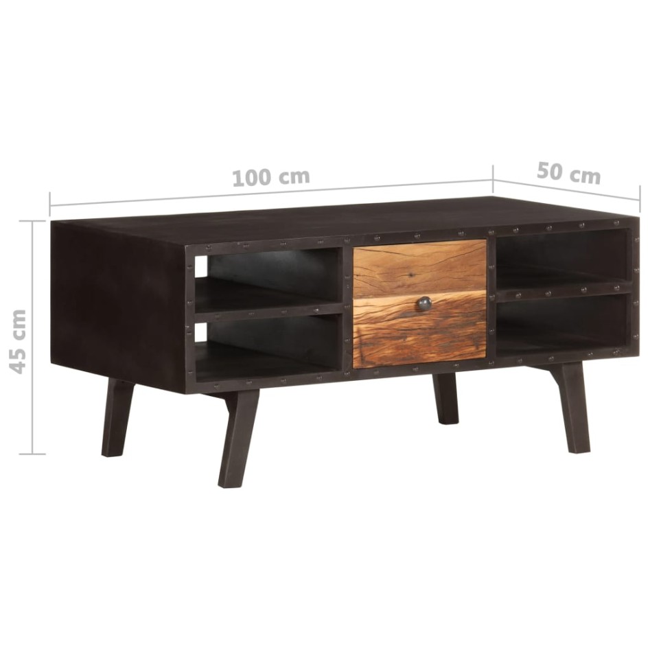 Mesa de centro de madera maciza reciclada 100x50x45