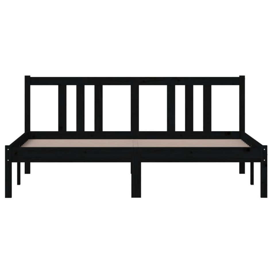 Estructura de cama madera maciza negra King Size 150x200