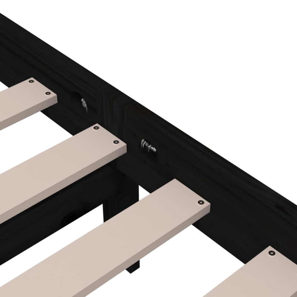 Estructura de cama madera maciza negra King Size 150x200