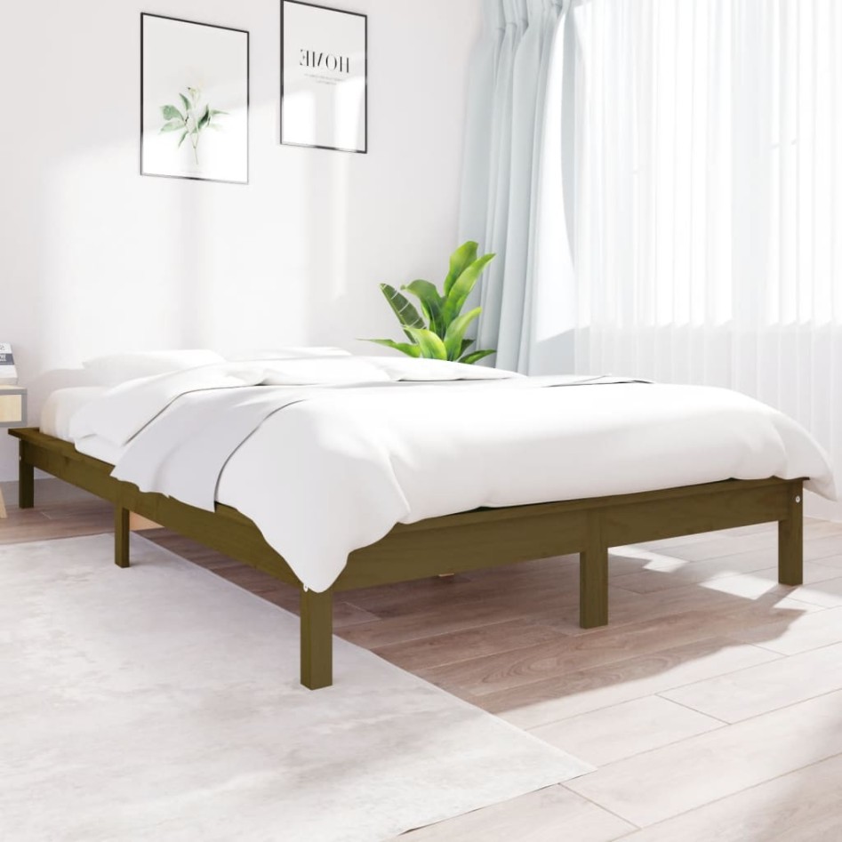 Estructura de cama madera maciza de pino marrón miel 200x200