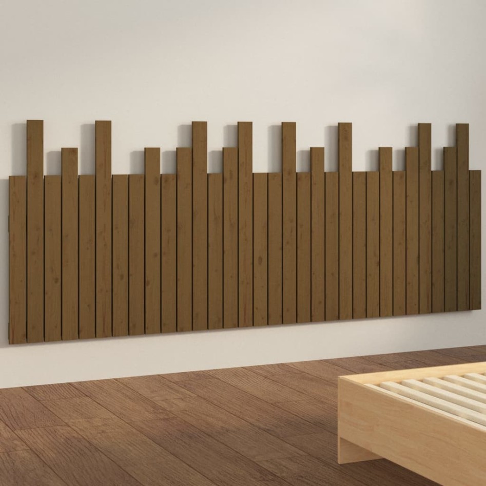 Cabecero cama pared madera maciza pino marrón miel 204x3x80