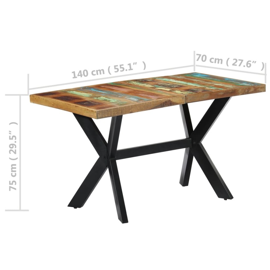 Mesa de comedor de madera maciza reciclada 140x70x75