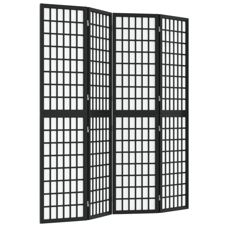 Biombo plegable con 4 paneles estilo japonés negro 160x170