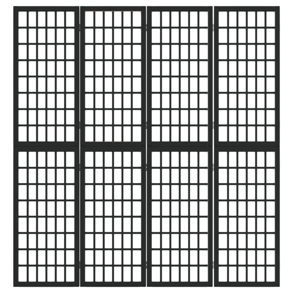 Biombo plegable con 4 paneles estilo japonés negro 160x170
