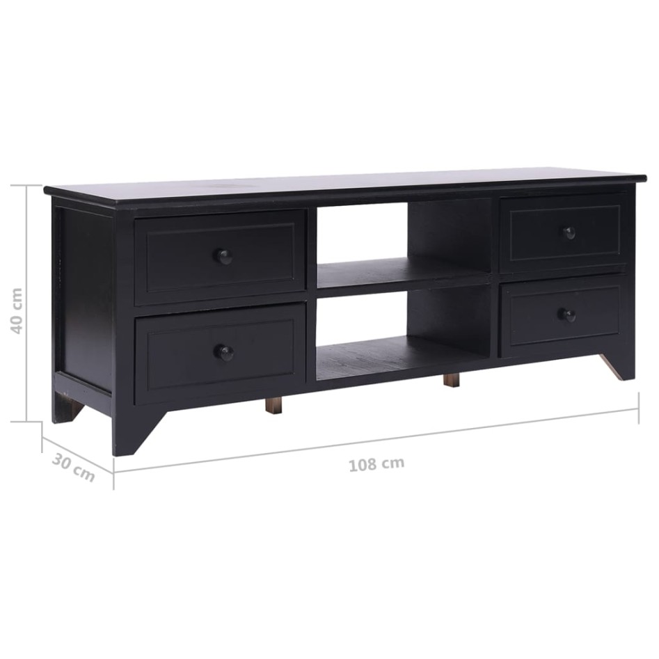 Mueble para TV madera maciza de paulownia negro 108x30x40