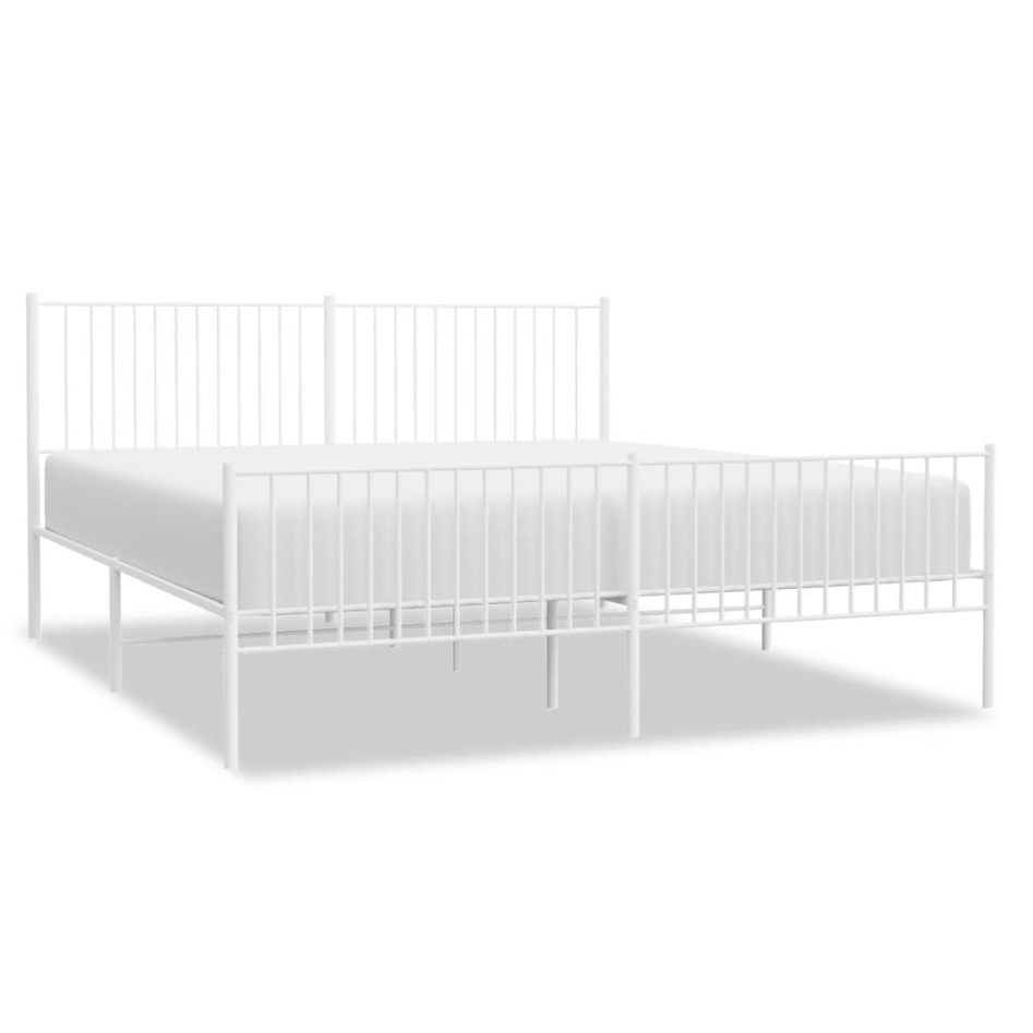 Estructura cama metal con cabecero y estribo blanco 200x200