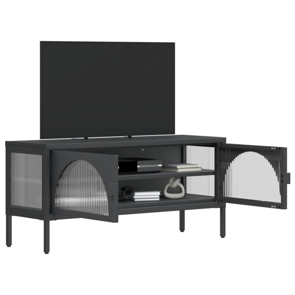Mueble de TV vidrio y acero negro 105x35x50