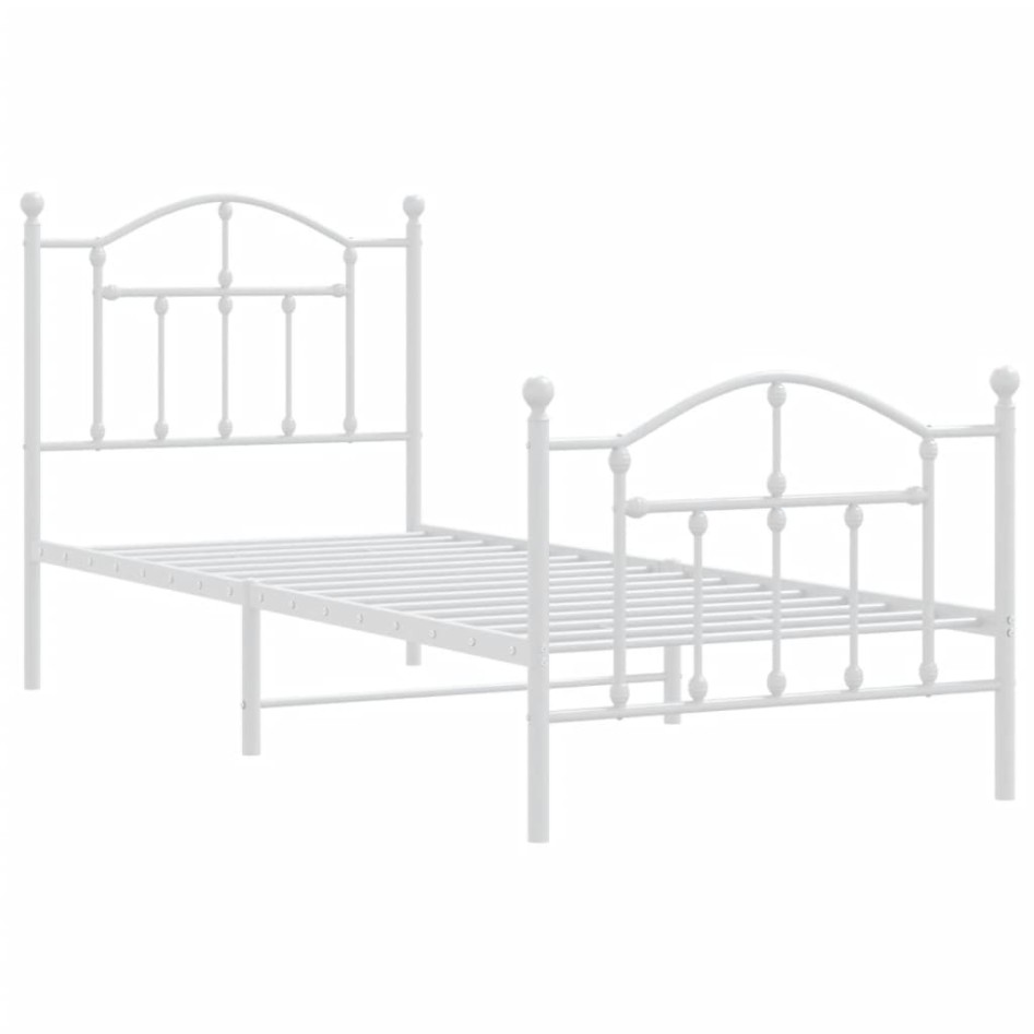 Estructura cama metal con cabecero y pie cama blanca 90x200