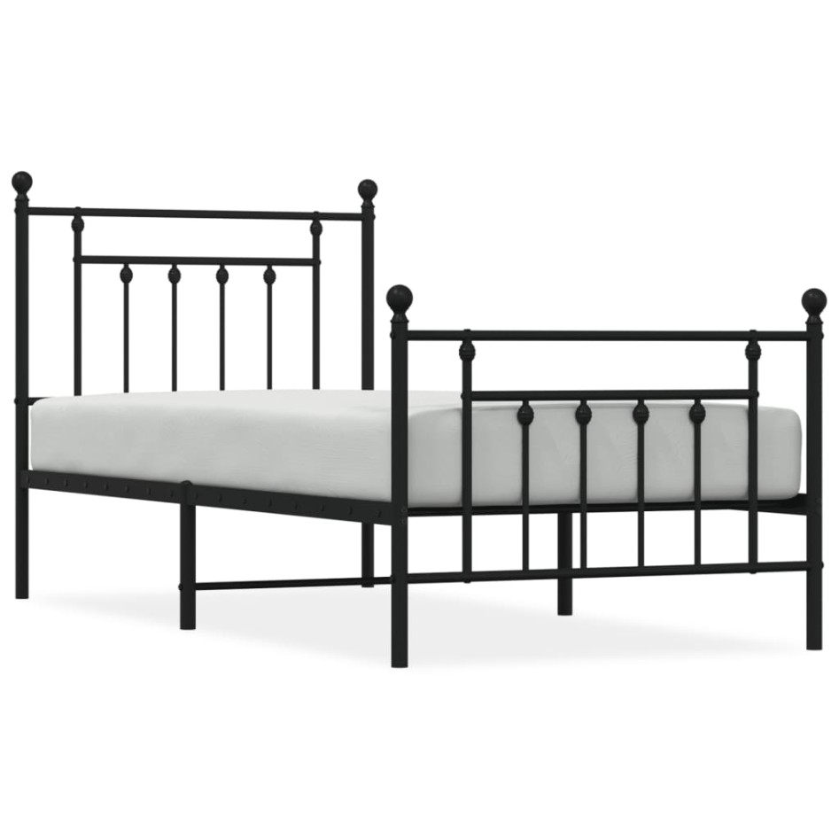 Estructura de cama con cabecero y estribo metal negro 90x200