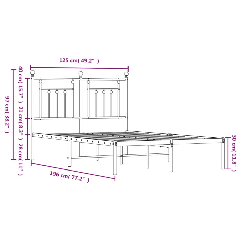 Estructura de cama de metal con cabecero blanca 120x190