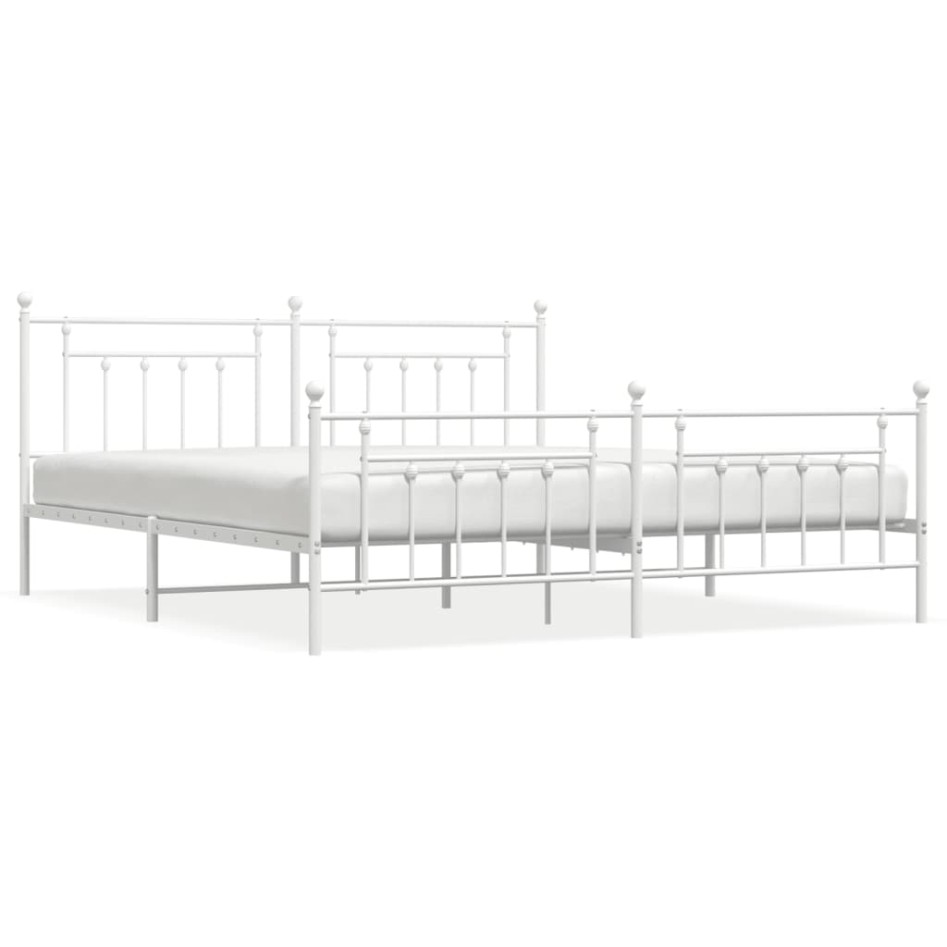 Estructura cama metal con cabecero y estribo blanco 200x200