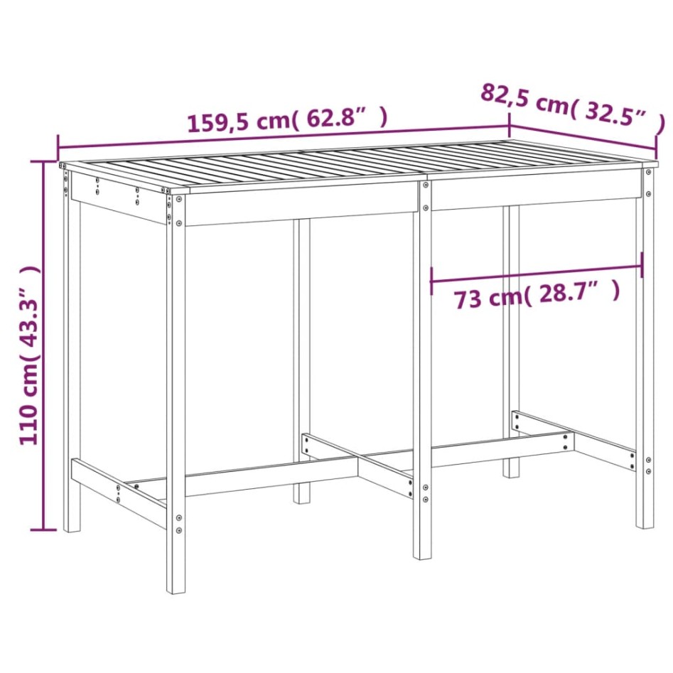 Mesa de jardín madera maciza pino marrón miel 159,5x82,5x110
