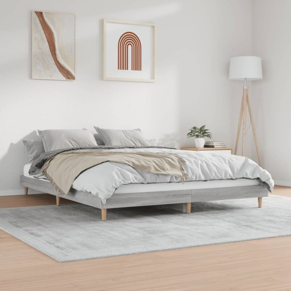 Estructura de cama madera contrachapada gris Sonoma 120x200