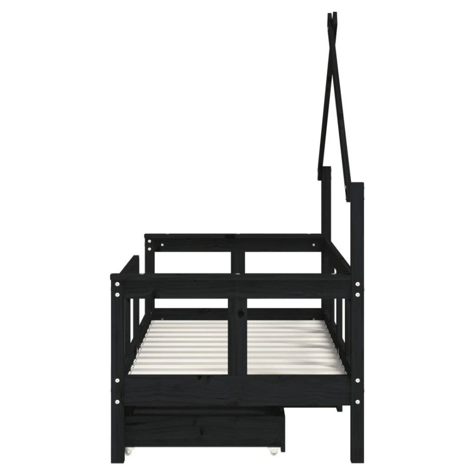 Estructura de cama niños con cajones madera pino negro