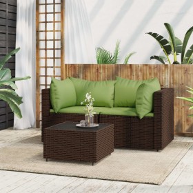 Set muebles de jardín 3 piezas y cojines ratán sintético