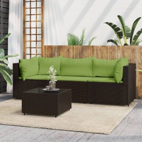 Set muebles de jardín 4 piezas y cojines ratán sintético