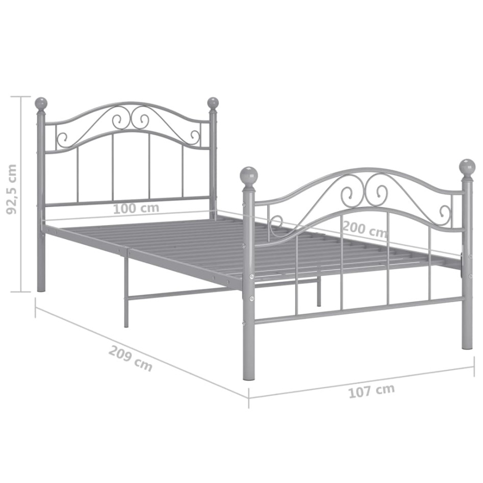 Estructura de cama de metal gris 100x200