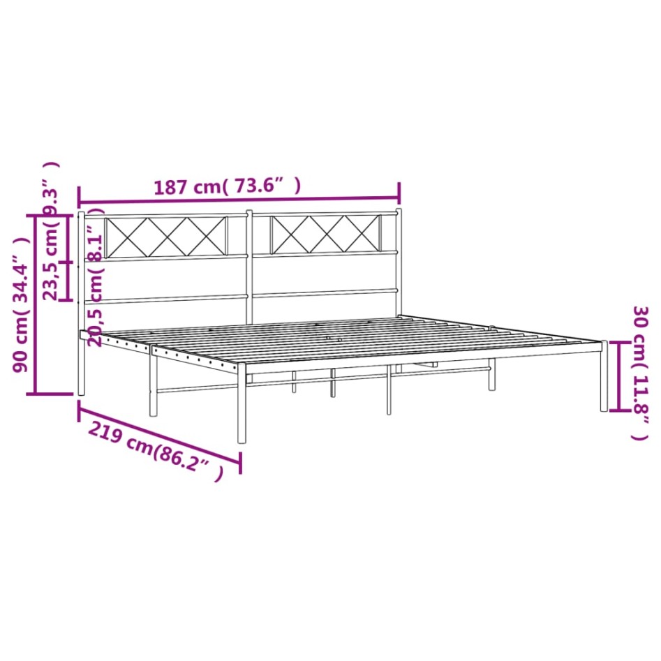 Estructura de cama de metal con cabecero blanco 183x213