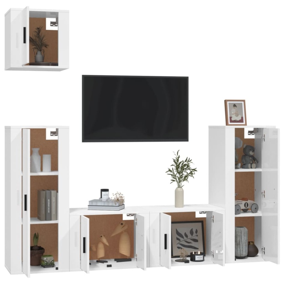 Set de muebles de TV 5 pzas madera contrachapada blanco