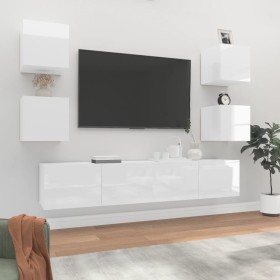 Set de muebles de TV 6 pzas madera contrachapada blanco