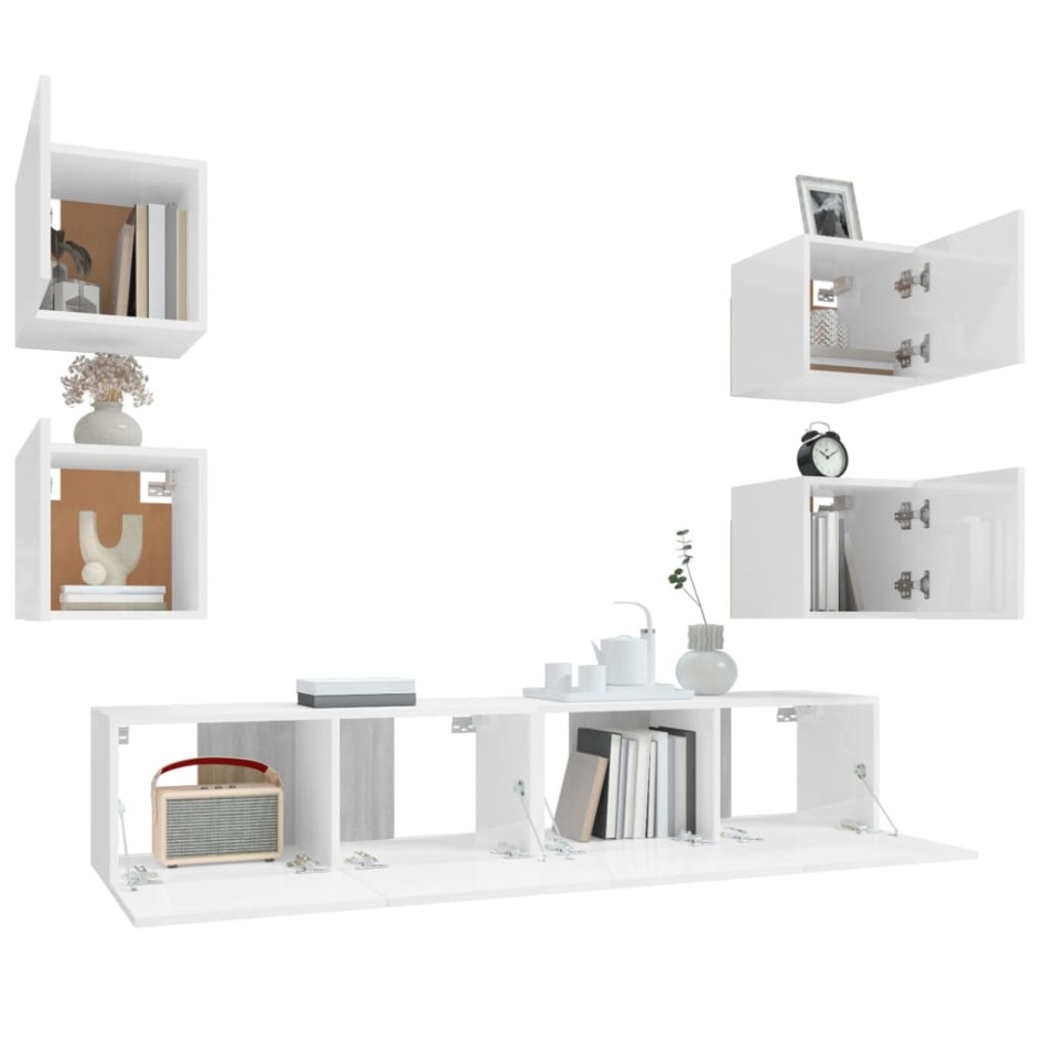 Set de muebles de TV 6 pzas madera contrachapada blanco