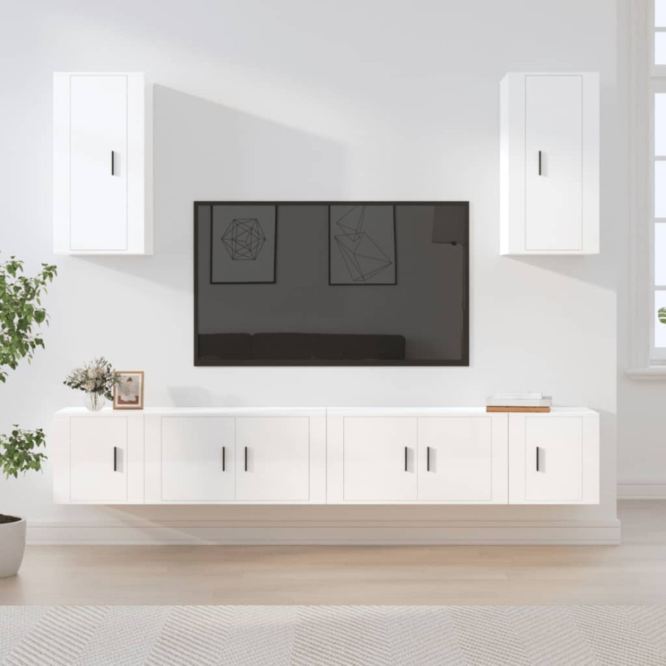 Set de muebles de TV 6 pzas madera contrachapada blanco
