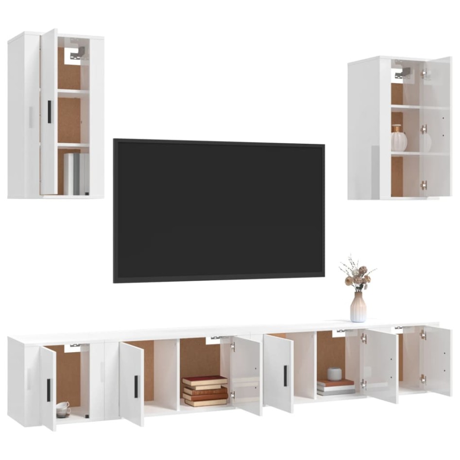 Set de muebles de TV 6 pzas madera contrachapada blanco